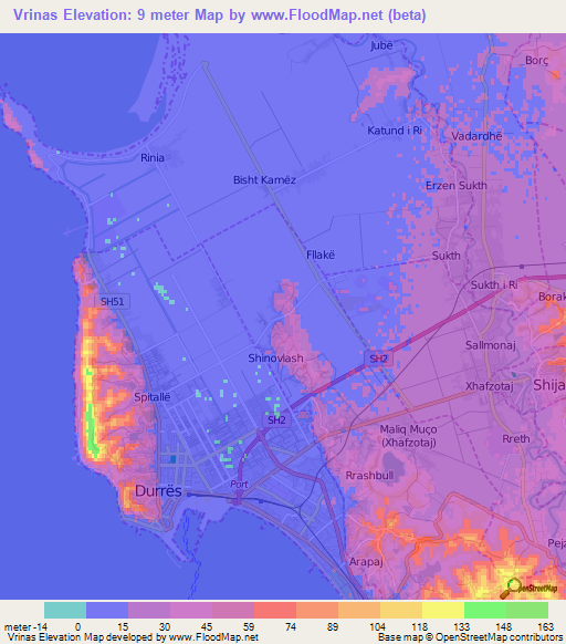 Vrinas,Albania Elevation Map