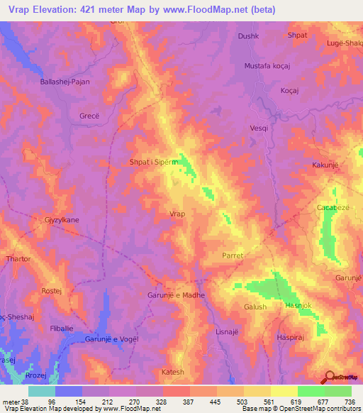 Vrap,Albania Elevation Map