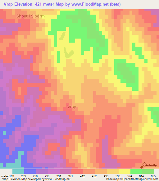 Vrap,Albania Elevation Map