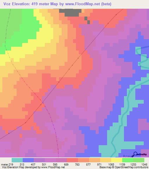 Voz,Albania Elevation Map