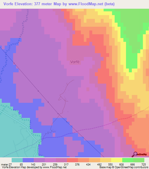 Vorfe,Albania Elevation Map