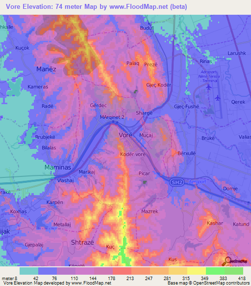 Vore,Albania Elevation Map