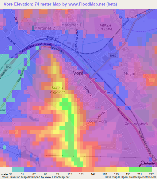 Vore,Albania Elevation Map