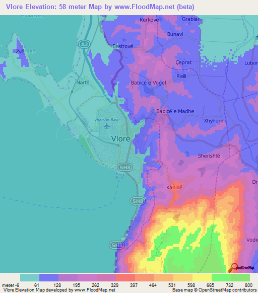 Vlore,Albania Elevation Map