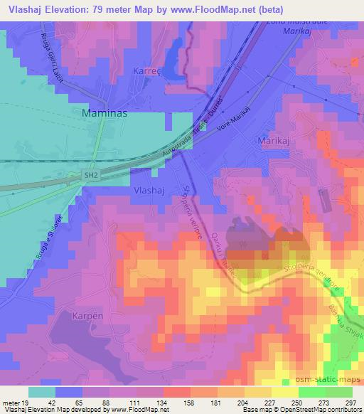 Vlashaj,Albania Elevation Map