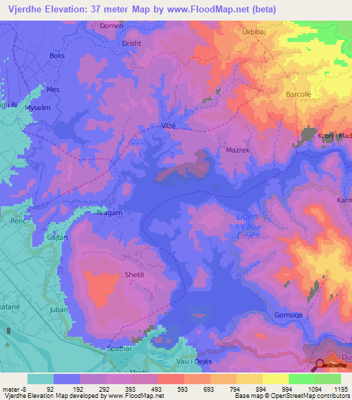 Vjerdhe,Albania Elevation Map