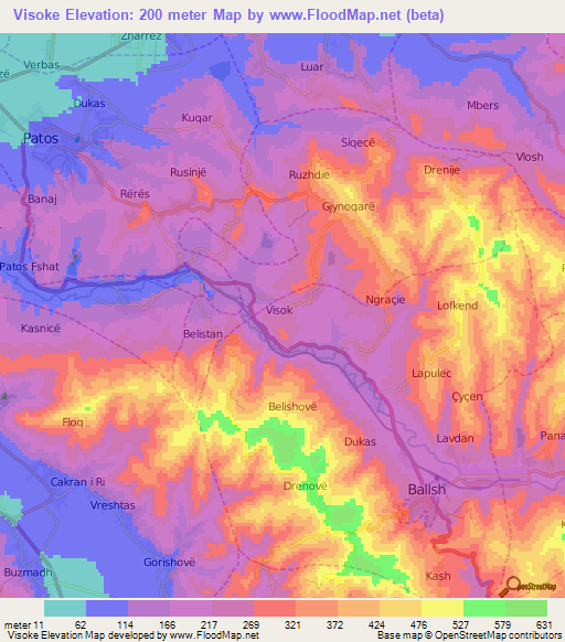 Visoke,Albania Elevation Map