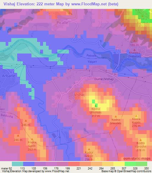 Vishaj,Albania Elevation Map