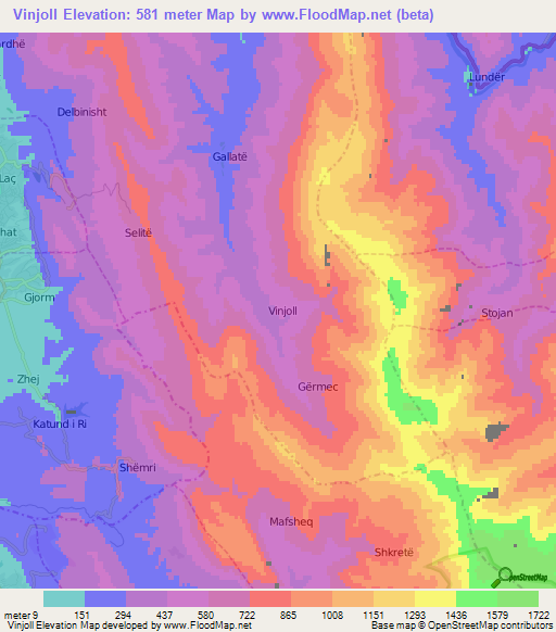 Vinjoll,Albania Elevation Map