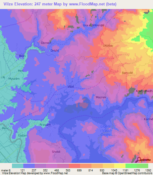 Vilze,Albania Elevation Map