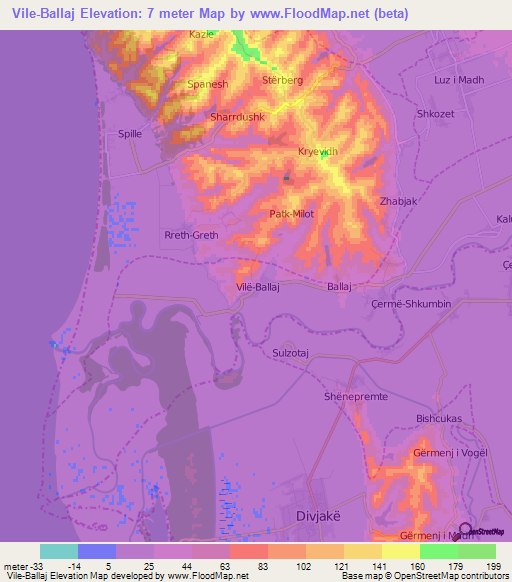 Vile-Ballaj,Albania Elevation Map