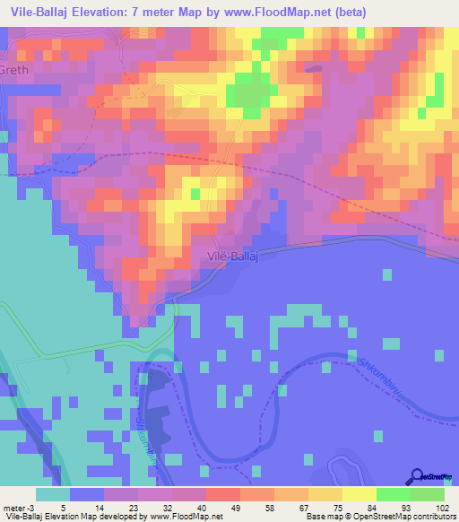 Vile-Ballaj,Albania Elevation Map