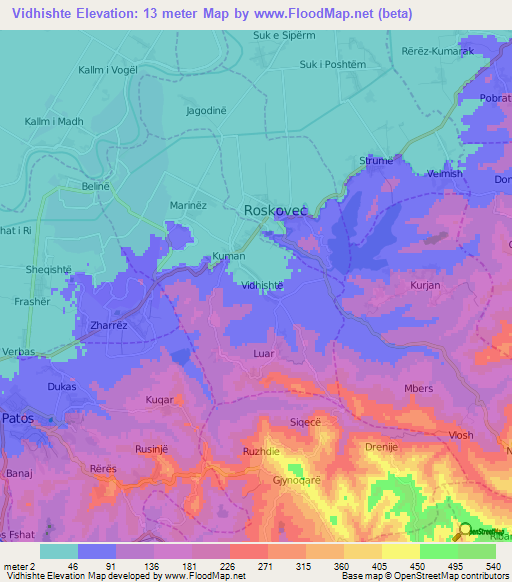 Vidhishte,Albania Elevation Map