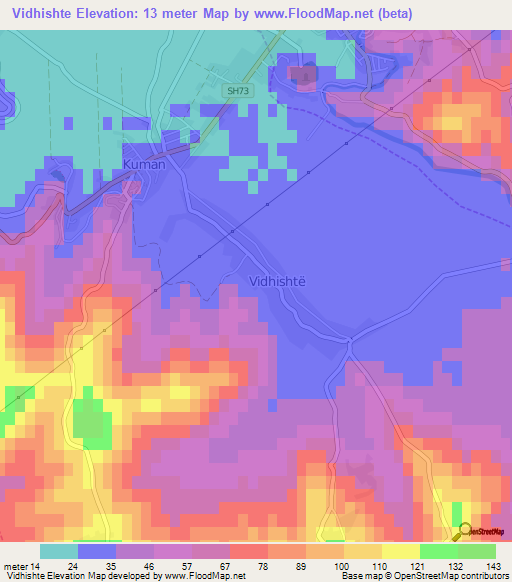 Vidhishte,Albania Elevation Map