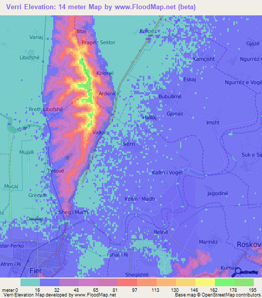 Verri,Albania Elevation Map