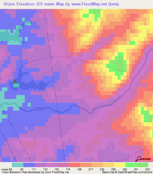 Virjon,Albania Elevation Map