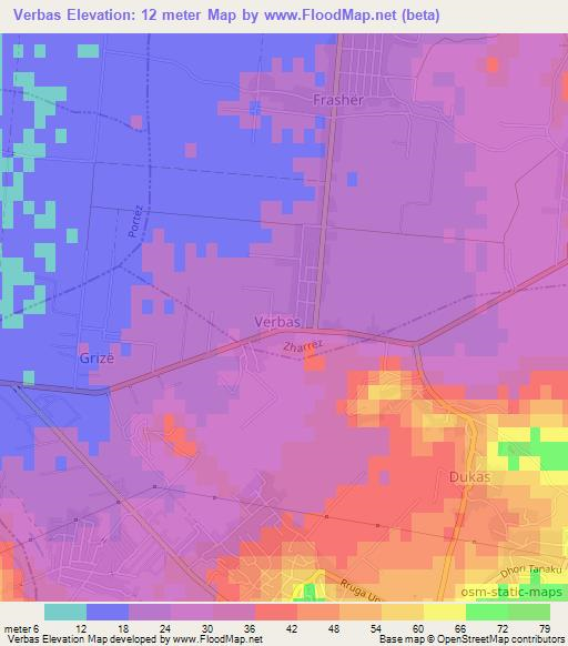 Verbas,Albania Elevation Map