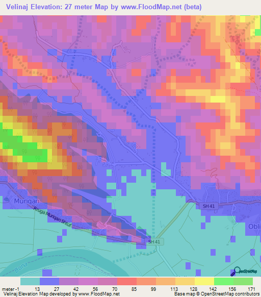 Velinaj,Albania Elevation Map