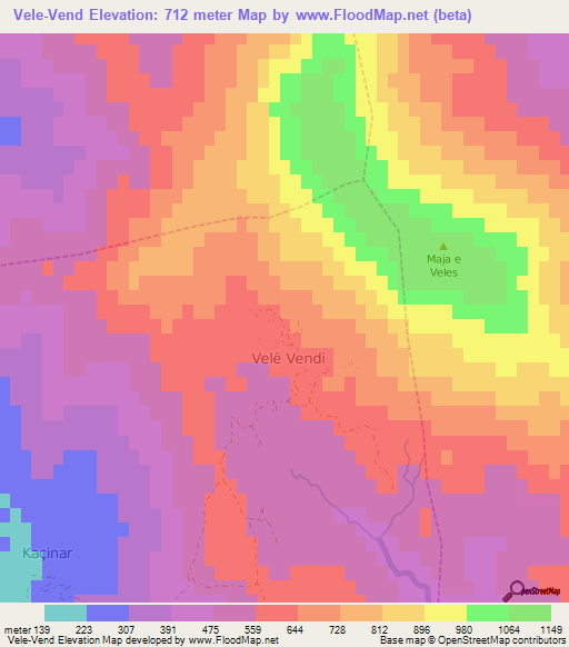 Vele-Vend,Albania Elevation Map