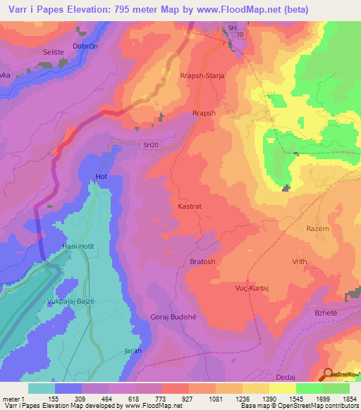 Varr i Papes,Albania Elevation Map