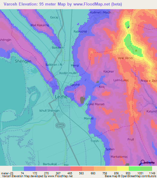 Varosh,Albania Elevation Map