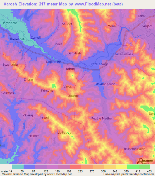 Varosh,Albania Elevation Map