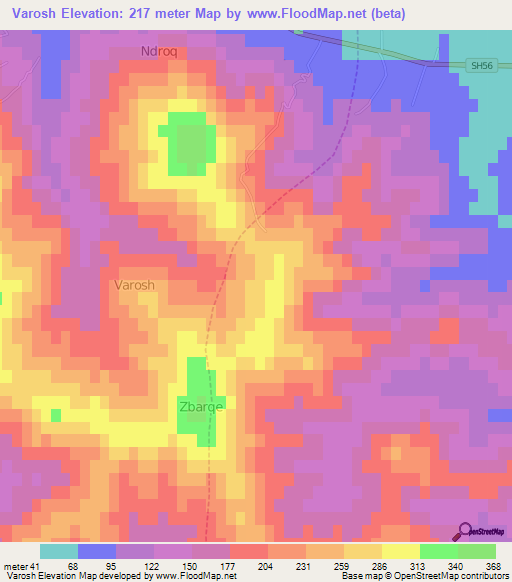 Varosh,Albania Elevation Map