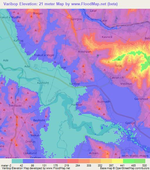 Varibop,Albania Elevation Map