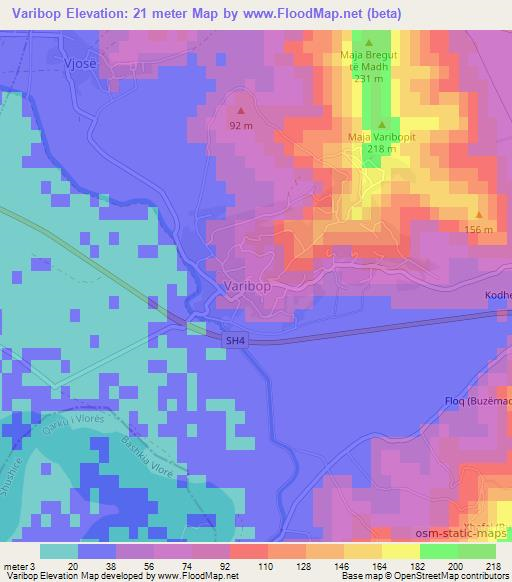 Varibop,Albania Elevation Map