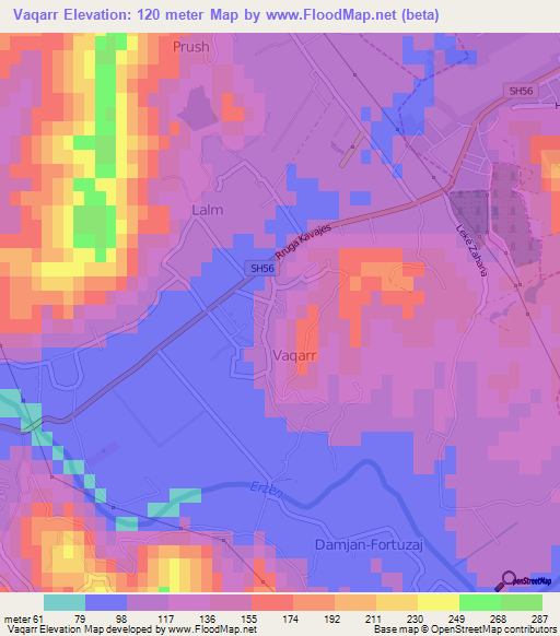 Vaqarr,Albania Elevation Map