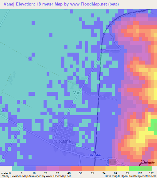 Vanaj,Albania Elevation Map