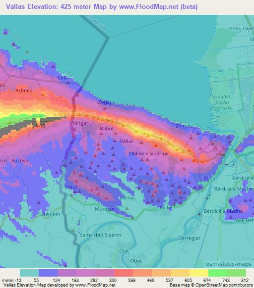 Vallas,Albania Elevation Map