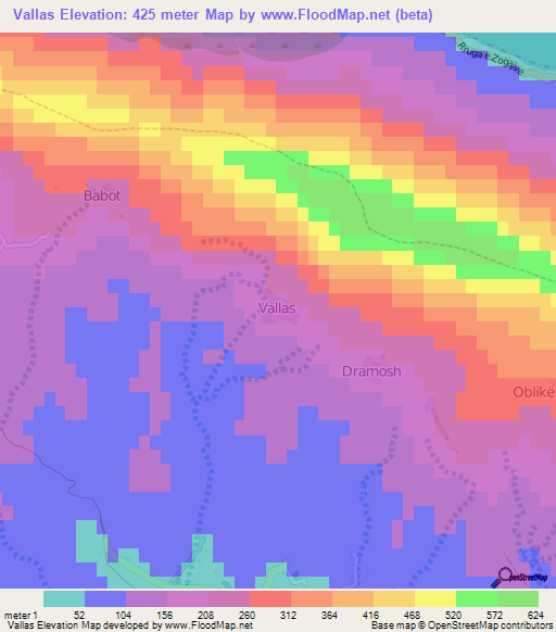 Vallas,Albania Elevation Map