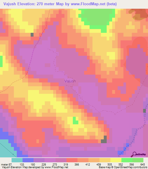 Vajush,Albania Elevation Map