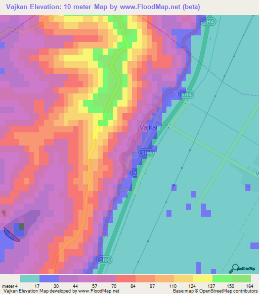 Vajkan,Albania Elevation Map