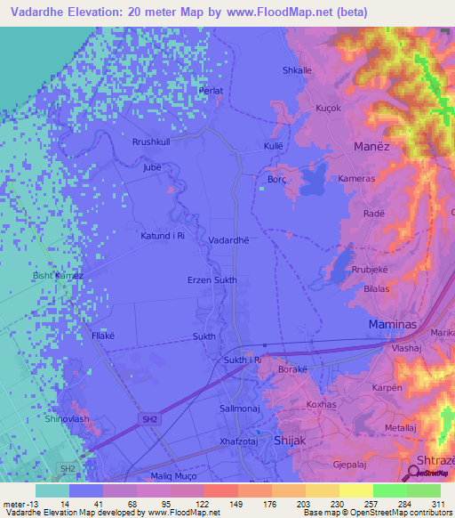 Vadardhe,Albania Elevation Map