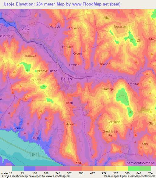 Usoje,Albania Elevation Map