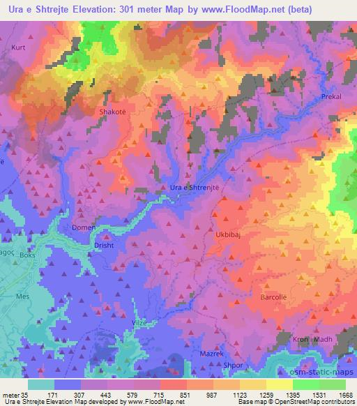 Ura e Shtrejte,Albania Elevation Map