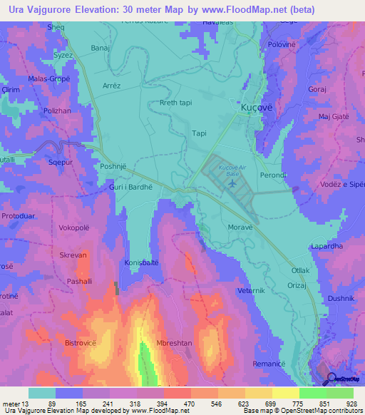 Ura Vajgurore,Albania Elevation Map