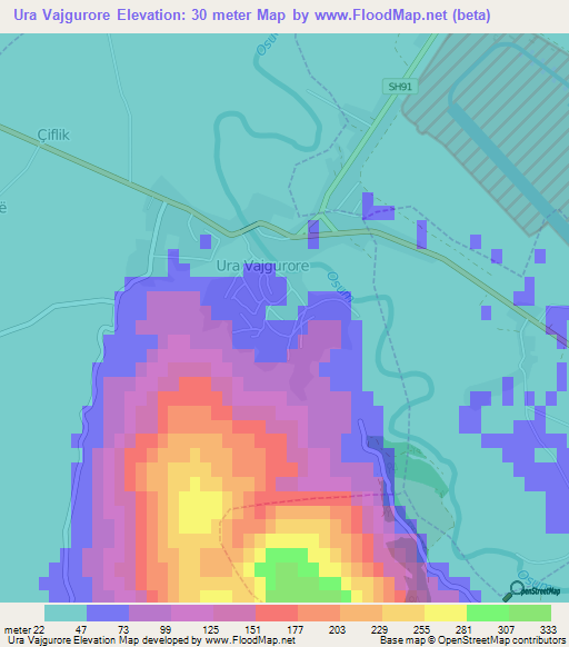 Ura Vajgurore,Albania Elevation Map