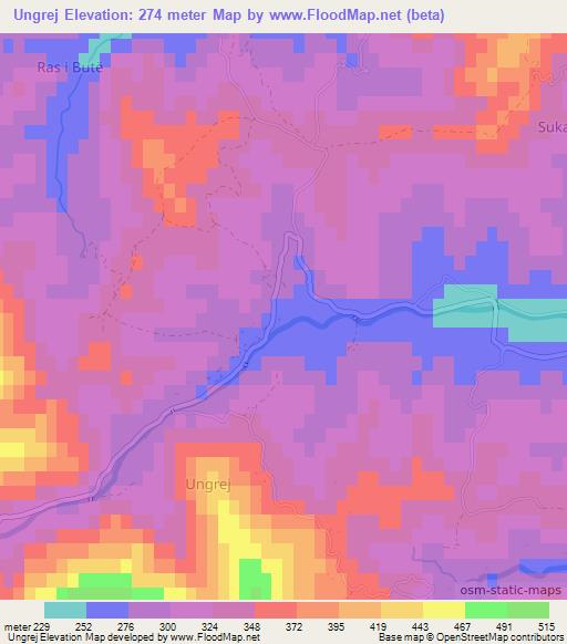 Ungrej,Albania Elevation Map