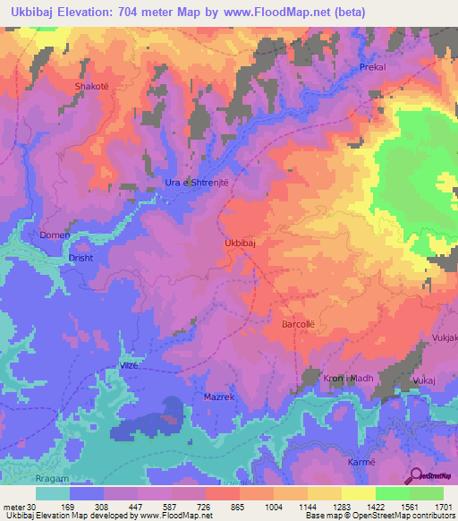 Ukbibaj,Albania Elevation Map