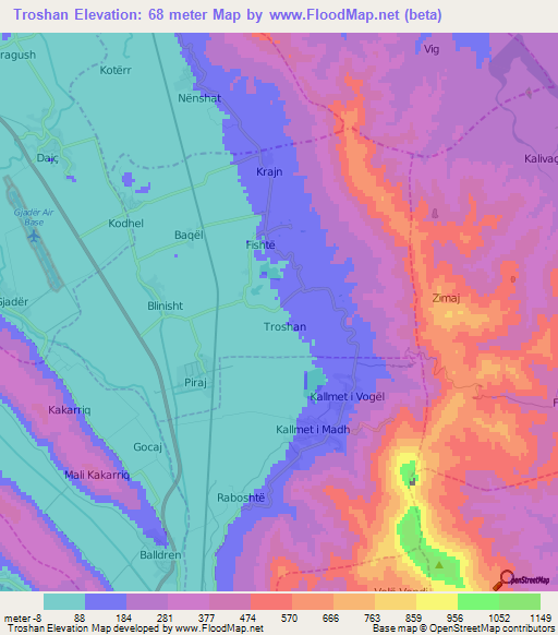 Troshan,Albania Elevation Map