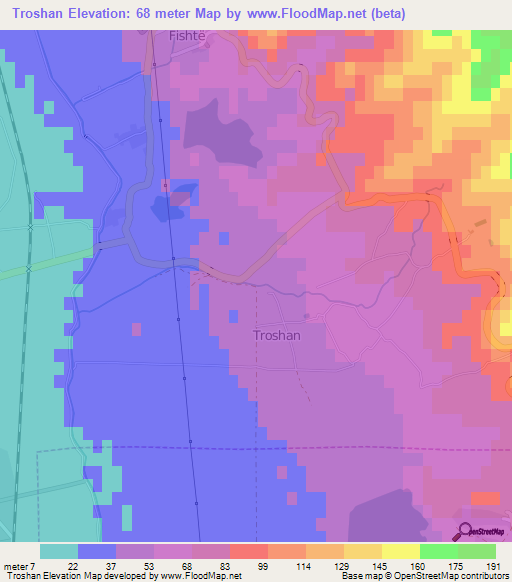 Troshan,Albania Elevation Map