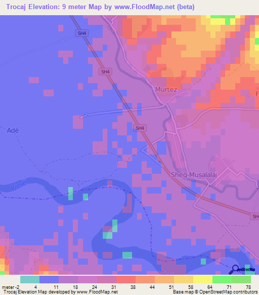 Trocaj,Albania Elevation Map