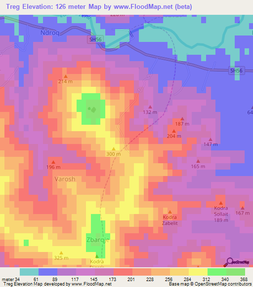 Treg,Albania Elevation Map