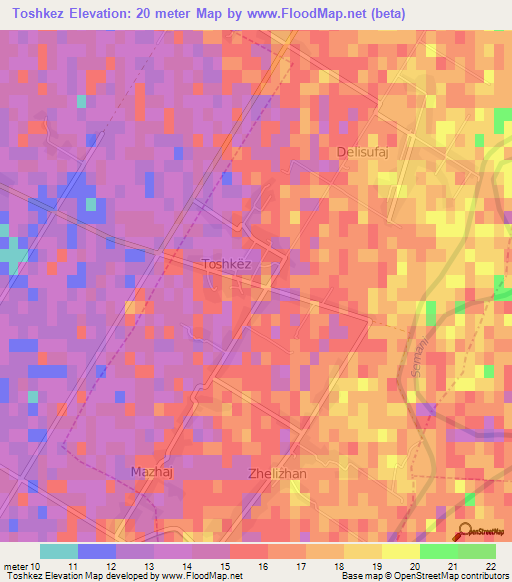 Toshkez,Albania Elevation Map