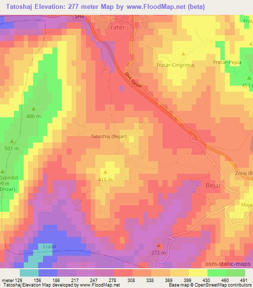 Tatoshaj,Albania Elevation Map