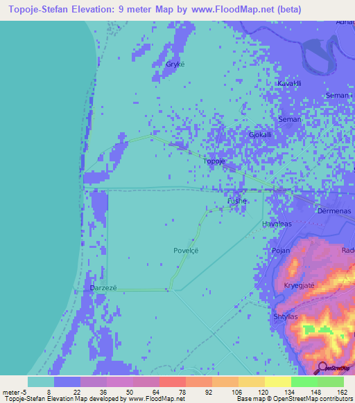 Topoje-Stefan,Albania Elevation Map