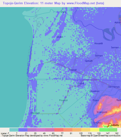 Topoje-Qerim,Albania Elevation Map
